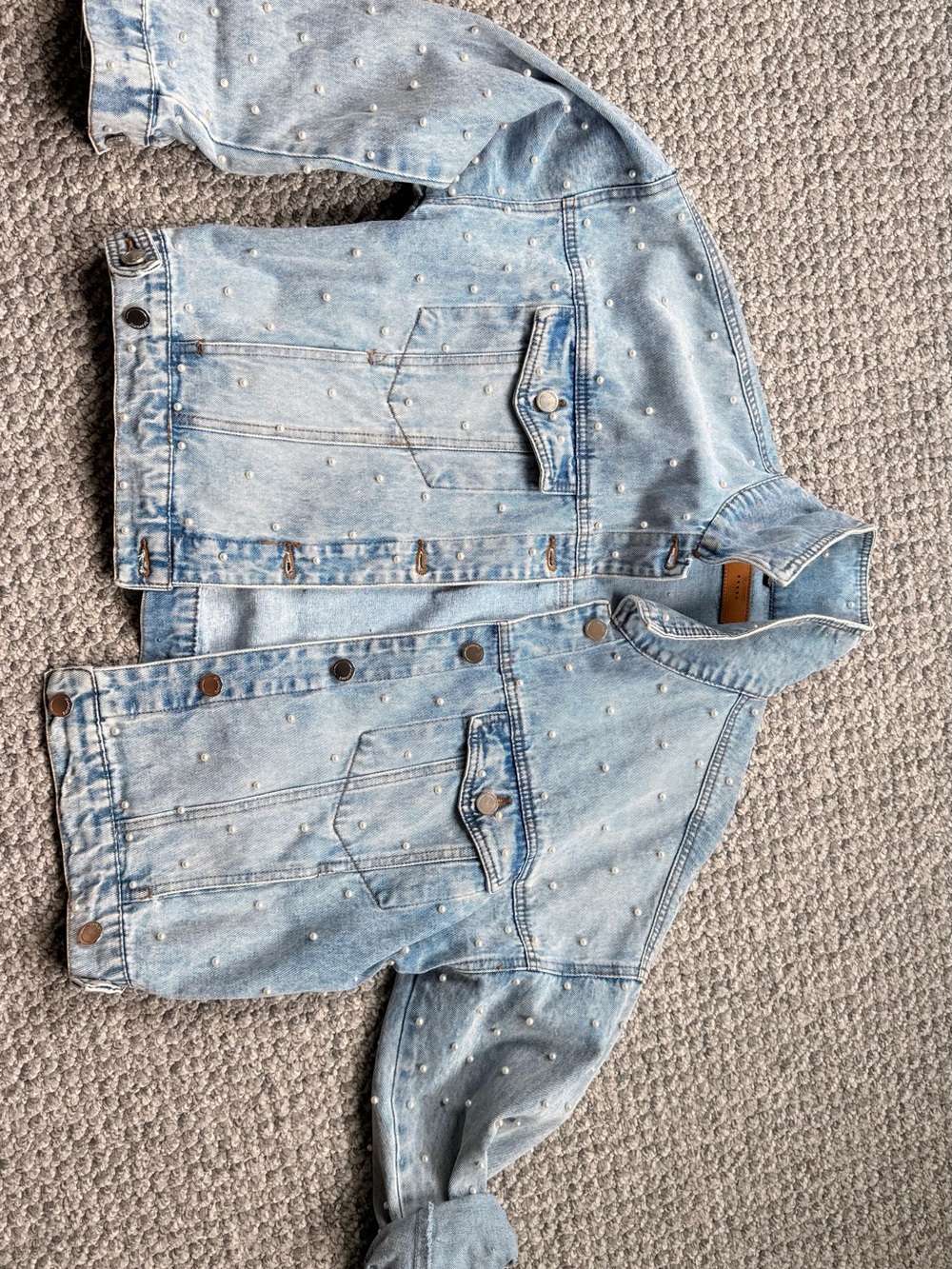 Blank NYC Light Blue Pearl-Embellished Denim Jacket - Picture 3 of 3